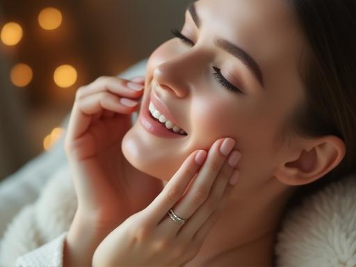 Woman applying face cream in winter setting, symbolizing effective winter skincare tips.