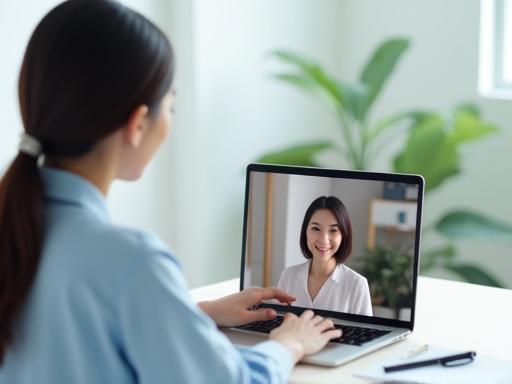 A woman having an online video consultation about beauty, showcasing personalized expert advice.