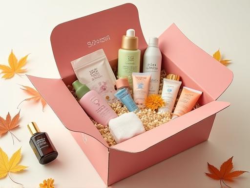 A beautifully arranged seasonal beauty subscription box, filled with Japanese cosmetics and skincare.